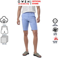 Quần short kaki nam hàng hiệu OWEN ST231279 sóc đùi ngố màu xanh dáng slim fit ôm vừa vải polyester cao cấp mềm mát
