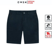 Quần short kaki nam OWEN SK241232 sooc ngố đùi màu xanh đen chất liệu CVC spandex cao cấp mềm mát dáng slim fit ôm vừa
