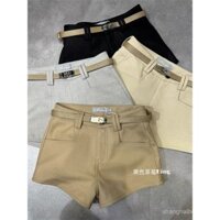 Quần short kaki slim fit thẳng cho nữ mùa xuân hè, quần ôm hông, đa năng, cạp cao, kiểu dáng A-line