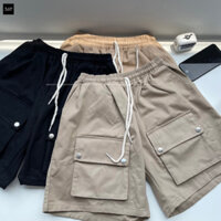 Quần Short Kaki Unisex túi hộp JERRY màu ĐEN/TAN/XÁM RÊU 🖤 Nam nữ unisex 🖤 Quần kaki ngố lưng chun ống rộng Jaystoree