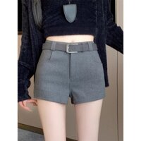 Quần short lót nỉ màu xám quần bootcut mẫu mới mùa thu đông cho nữ Quần âu ống rộng cạp cao