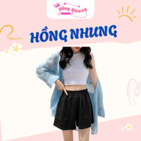 Quần Short Lụa Bò, Quần Short Đùi Jean Dáng Ngắn Lưng Chun 3 màu Đen, Xanh, Trắng - Hồng Nhung