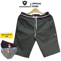 Quần Short Lửng Nam Kaki Tặng kèm quần lót thái Vải Cotton Mềm Mịn Lưng Thun Đai Quần Có Dây Chun Kéo, Dễ Dàng Điều Chỉnh Phù Hợp Co Giãn Cao Cấp DKQKN26 - xanh rêu - Size 34 66-70kg