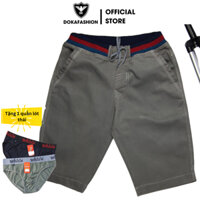 Quần Short Lửng Nam Kaki Tặng kèm quần lót thái Vải Cotton Mềm Mịn Lưng Thun Đai Quần Có Dây Chun Kéo, Dễ Dàng Điều Chỉnh Phù Hợp Co Giãn Cao Cấp DKQKN26 - Xám đậm - Size 28 40-50kg