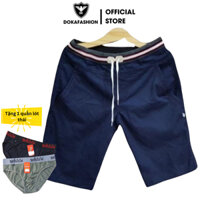 Quần Short Lửng Nam Kaki Tặng kèm quần lót thái Vải Cotton Mềm Mịn Lưng Thun Đai Quần Có Dây Chun Kéo, Dễ Dàng Điều Chỉnh Phù Hợp Co Giãn Cao Cấp DKQKN26 - XANH ĐEN - Size 28 40-50kg