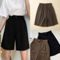 Quần Short Lửng Nữ 2 Khuy Cạp Cao Phối Chun Sau Chất Vải Đẹp, Quần Ngố Lửng Nữ Phong Cách Hàn Quốc - TOTOSA