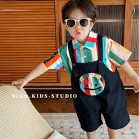 Quần short mẫu mỏng mùa hè cho bé trai và bé gái, Quần yếm sọc cầu vồng, Bộ hai chiếc thời trang mùa hè