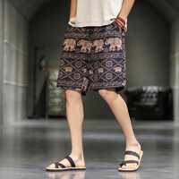Quần short mỏng mùa hè cho nam, quần short bãi biển nhanh khô hình voi Thái, quần short lớn phong cách retro cho nam