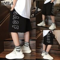 Quần short mùa hè lưng cao dành cho bé trai AMILA có dây thun - Đen, Cotton, Size 3-14Y