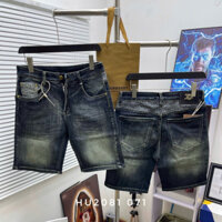 Quần short nam BT jean xanh bụi trơn in hoạ tiết vân chữ monogram logo ngựa túi QS313P