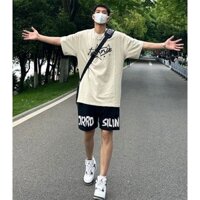 Quần short nam in chữ phong cách Mỹ, quần short thẳng rộng