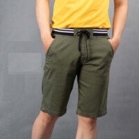 Quần Short Nam Kaki Vải Mềm Mịn Lưng Thun Có Dây Chun Kéo Co Giãn Cao Cấp PSQKN26 - xanh rêu - Size 31  Từ 61 - 65kg