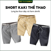 Quần Short Nam, Quần Short Kaki Lưng Thun Sọc Trắng Phú Vy Fashion 5 Màu Trung Tính Tươi Trẻ (SLT14)
