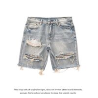 Quần short nam rách cỡ lớn Quần short Denim viền thô