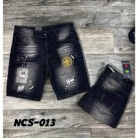 Quần short nam rách xước in chữ chất liệu denim mẫu mơi nhập hàng quản châu cao cấp hott trend