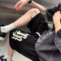 Quần Short Nam Thời Trang Hàn Quốc Thời Trang Hợp Thời Trang In Chữ Nam Nữ Thể Thao Chân Rộng Thiết Kế Thể Thao Quần Short American Retro Đi Biển Quần Short Đen