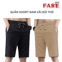 Quần short nam vải kaki giấy co giãn, quần lửng ngố nam cạp chun dây rút, 3 túi quần - Fast Shop