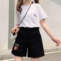 Quần Short Ngố Nữ Kaki Jean 2 Màu Đen Và Kem Phong Cách Uzzang Hàn Quốc 427