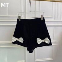 Quần Short Nhung Đen Nơ Trắng - Quần Short Nữ Dáng Xòe Sang Trọng