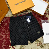 Quần short nỉ LV Đen họa tiết hoa vân logo LV nhung full LA 1-1 on web CD