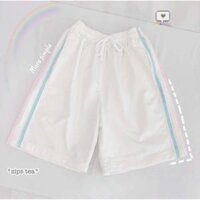 Quần Short Nữ 3 Sọc Phối Sườn Thun Da Cá Unsiex Nam Nữ Ulzzang Ống Rộng Thể Thao - TRẮNG - XL