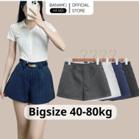 Quần short nữ BIGSIZE Banamo Fashion Hà Nội quần sooc kẻ sọc cạp cao tone dáng phong cách trẻ trung Hàn Quốc 9002