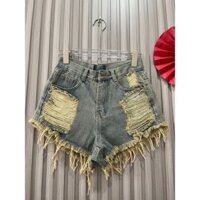 Quần short nữ Bo Jeans - xanh jeans ánh vàng rách nhiều