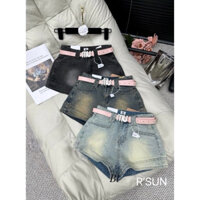 Quần short nữ cá tính, Quần sooc Jeans Denim bò dáng ôm nhẹ kèm đai MiuMiu siêu xinh N 99