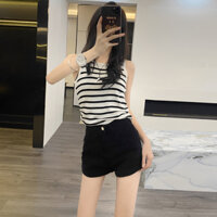 Quần short nữ cạp cao màu đen vải kaki co giãn, quần đùi nữ ngắn sắn gấu phong cách thời trang hàn quốc có bigsize
