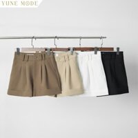 Quần short nữ công sở cạp cao, ống rộng, túi chéo, chất canvas gân cao cấp thanh lịch (4 màu) YUNE MODE QS-001