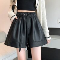 Quần Short Nữ Da PU Mới Ngắn Rộng Chân Cao Cấp Ôm Rời