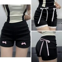 Quần Short Nữ Đính Nơ Cạp Cao Chất Liệu Umi Co Giãn Bốn Chiều 4 Loại Nơ