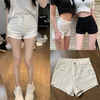 Quần Short nữ Lưng Cao Denim Co Giãn Basic 2 màu Đen Trắng Nữ Cao Cấp Phong Cách Thời Trang Hàn Quốc