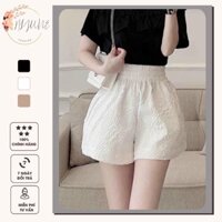 Quần short nữ lưng cao ống rộng vân nổi kaki đẹp cạp cao ulzzang HIJUNE QS03