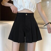 Quần short nữ lưng cao ống rộng DOLOXI xếp ly lưng thun Hàn Quốc đẹp Q052 - Đen,XL