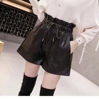 Quần short nữ Quần short da dáng rộng dáng rộng phong cách phương Tây eo cao ống rộng