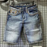 Quần short ông địa, thêu túi ông địa , màu xanh jean