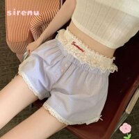 Quần Short SIRENU Sọc, Quần Short Thắt Lưng Co Giãn Mùa Hè, Quần Legging Ren Nữ Gothic Xanh Hồng Cho Nữ Cô Gái
