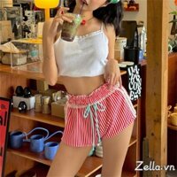 Quần short sọc dây rút thắt lưng co giãn dành cho nữ cho mùa hè