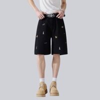 Quần Short (Sọc) Nam Nữ Ngắn Denim Hoạt Tiết Chó Con Đáng Yêu Phong Cách Hàn Quốc