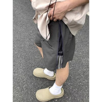 Quần short sọc nam phong cách Mỹ, khóa kéo, màu sắc khối, quần short nhanh khô
