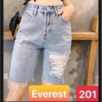 Quần short sọt jean lửng kiểu ngố nữ rách 1 đùi