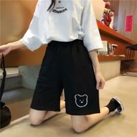 Quần short summer five-point foreign style casual all-match black loose plus size girls cạp cao chân rộng hợp thời trang