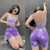 Quần short tập Yoga cà vạt liền mạch / Quần legging nâng hông màu tím