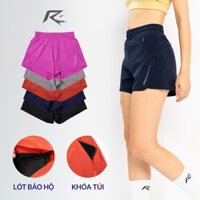 Quần short thể thao nữ 2 lớp co giãn tập Gym Yoga, chạy bộ aerobic, khóa túi, quần bảo hộ chống lộ WRS02CB