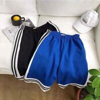 Quần Short Thun 3 Sọc Ống Rộng Unisex nam nữ phong cách ulzzang Trẻ Trung Năng Động Cá Tính - Xanh - M &amp;lt1m64, &amp;lt49Kg