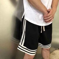 Quần Short Thun 3 Sọc Ống Rộng Unisex nam nữ phong cách ulzzang Trẻ Trung Năng Động Cá Tính - Đen - XL &amp;lt1m74, &amp;lt70Kg