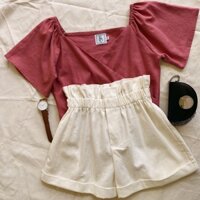 Quần short trắng chất linen