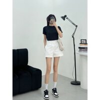 Quần Short trắng nữ gập ống kaki