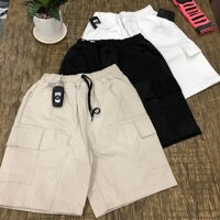 Quần short túi hộp kaki thun nam nữ - Đen,XL